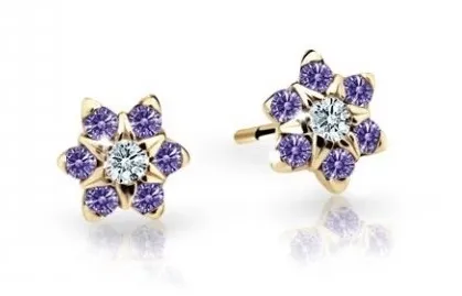 Cutie Jewellery Půvabné dětské náušnice ze žlutého zlata C2152-30-X-1 fialová