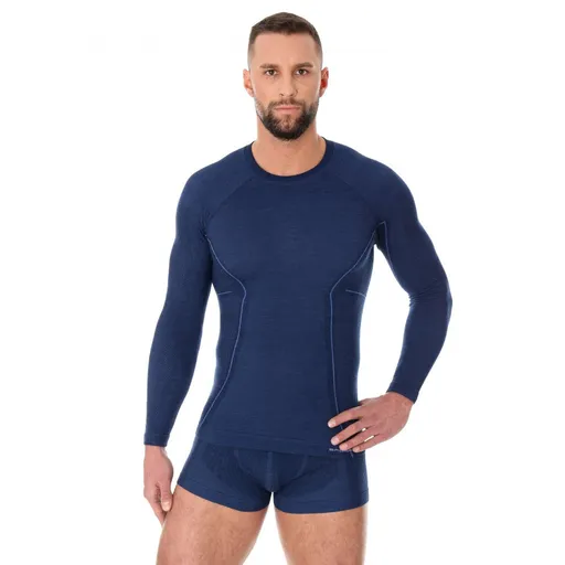 Pánské tričko Brubeck Active Wool s dlouhým rukávem Navy Blue XXL