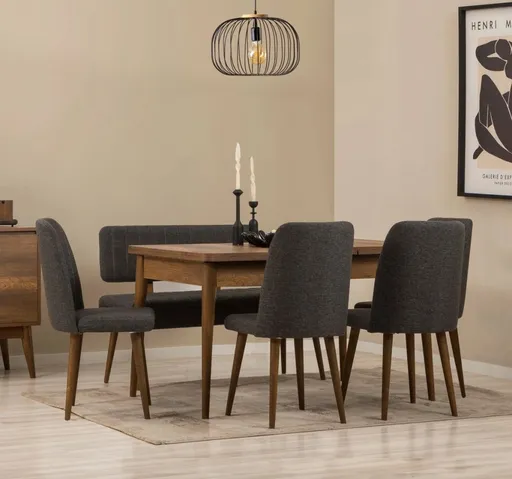 Jídelní set s rozkládacím stolem a židlemi (6 kusů) Vina - Walnut, Anthracite