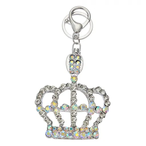 Stříbrný kovový přívěšek na klíče s kamínky korunka - 7*2*8 cm Clayre & Eef
