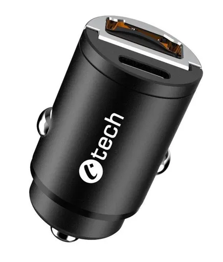 C-TECH nabíječka USB do auta UCC-02, 1x Type C + 1 x Type A,  30W