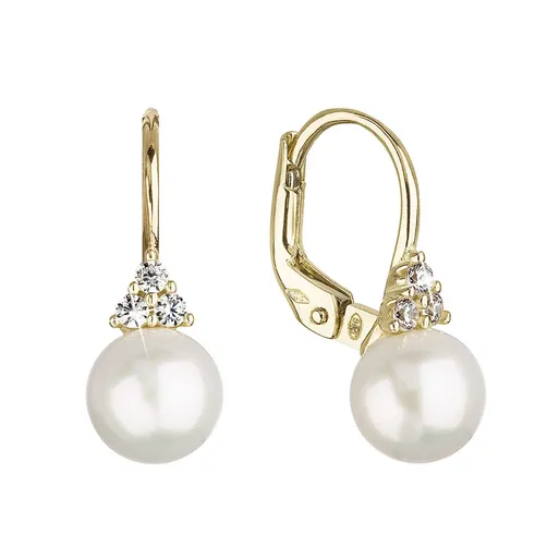 Evolution Group - Pavona Luxusní zlaté náušnice s pravými perlami a čirými zirkony 91PZ00024