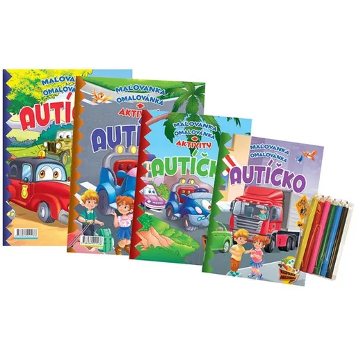 FONI Book Omalovánky a aktivity Autíčko 4ks  s pastelkami