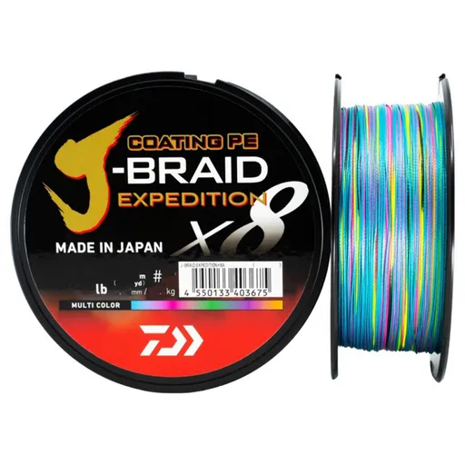 Daiwa splétaná šňůra j-braid expedition multicolor 300 m - 0,28 mm 26,4 kg