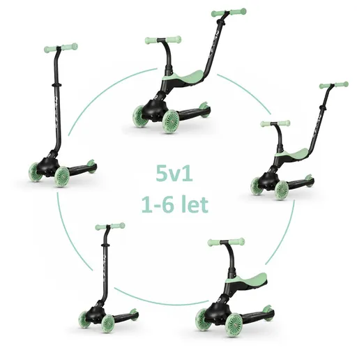 QPLAY Koloběžka / odrážedlo Sema Evo s LED světly Jade Green, věk 1 - 6 let, do 50 kg