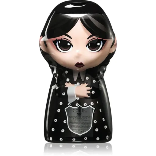 Wednesday Gothic Dark šampón, kondicionér a sprchový gel 3 v 1 pro děti Blueberry 400 ml