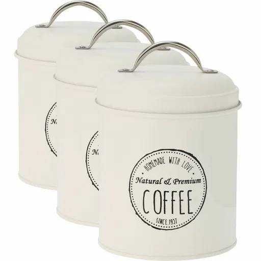 Excellent Houseware Sada plechových dóz na potraviny 11 x 16 cm, 3 ks, krémová, S