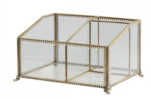 Skleněná šperkovnice s mosazným antik lemem Vionie - 20*15*12 cm Chic Antique