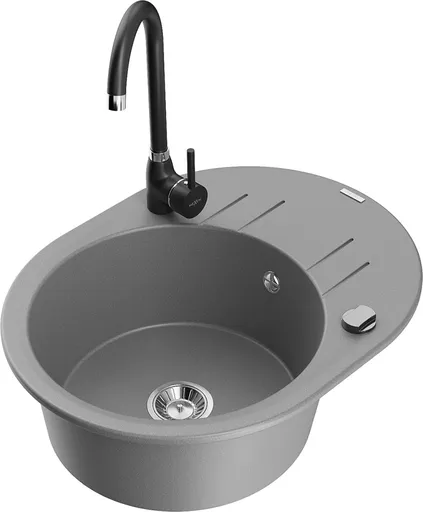 MEXEN/S Kevin granitový dřez s odkapávačem včetně baterie Telma, šedá 6517-71-670200-70