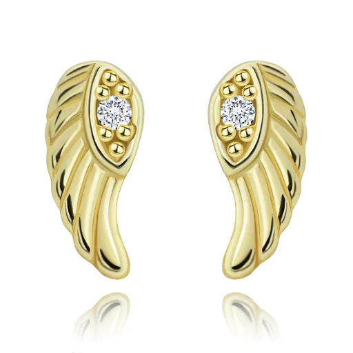 Náušnice ze stříbra 925 ve zlatě - očko se zirkonem, andělské křídlo