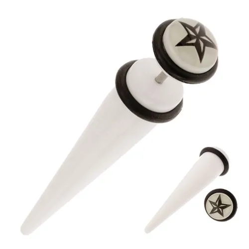 Bílý akrylový falešný taper zářící ve tmě, černá pěticípá hvězda