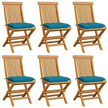 SHUMEE Židle zahradní se světle modrými poduškami teak 3065609 - 6ks v balení (3065609)
