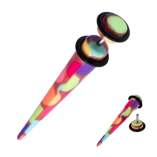 Fake taper do ucha - akrylový, barevné kruhy