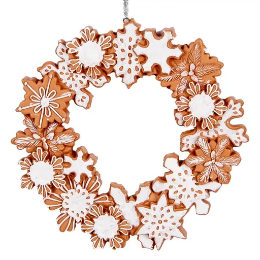 Hnědá vánoční závěsná ozdoba perníkový věneček - Ø 18*2 cm Clayre & Eef