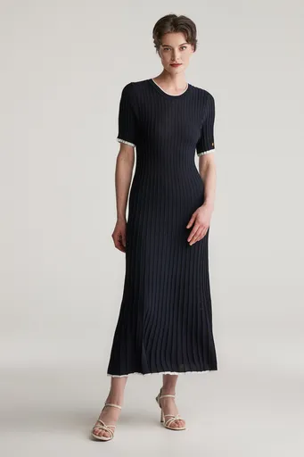ŠATY GANT CONTRAST RIBBED SS KNIT DRESS EVENING BLUE