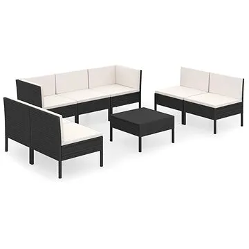 8dílná zahradní sedací souprava s poduškami polyratan černá, 3094356 (3094356)