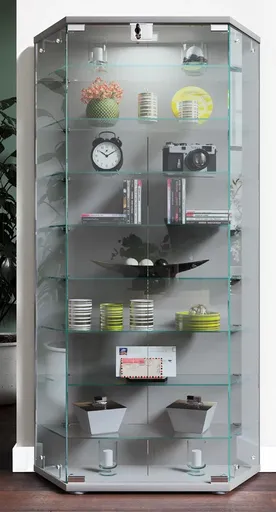 VCM Volně stojící vitrína Cenila XL, stříbrná