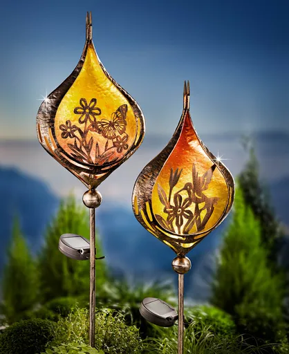 Solární zahradní zápich Motýl a Kolibřík, sada 2 ks