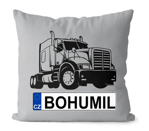 Polštář SPZ se jménem – černý kamion (Velikost: 55 x 55 cm, Jméno: Bohumil)