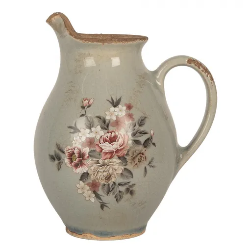 Zelený dekorační keramický džbán s květy Floria S - 16*12*18 cm Clayre & Eef