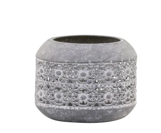 Zinkový antik kovový svícen zdobený květy Aiglé - Ø 10*8 cm Chic Antique