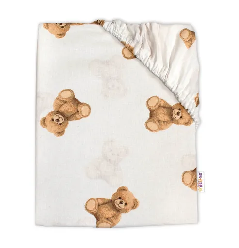 Baby Nellys Prostěradlo do postýlky 120x60cm, bavlna, Míša - bílý s potiskem