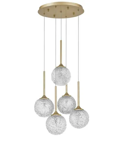 NOVA LUCE závěsné svítidlo MIRANO čiré strukturované sklo a broušená zlatá ocel G9 5x5W 230VIP20 bez žárovky 9260212