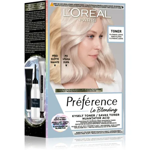 L’Oréal Paris Préférence Le Blonding Toner kyselý toner neutralizující mosazné podtóny odstín 01 Platinum Ice 1 ks