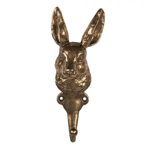 Zlatý antik nástěnný kovový háček hlava králíka - 7*4*18 cm Clayre & Eef