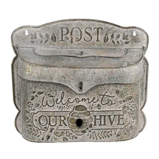 Šedá poštovní schránka Post s květy - 41*9*36 cm Clayre & Eef