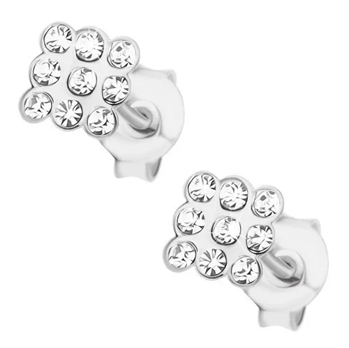 Náušnice ze stříbra 925, blýskavý čtvereček, čiré krystaly Swarovski