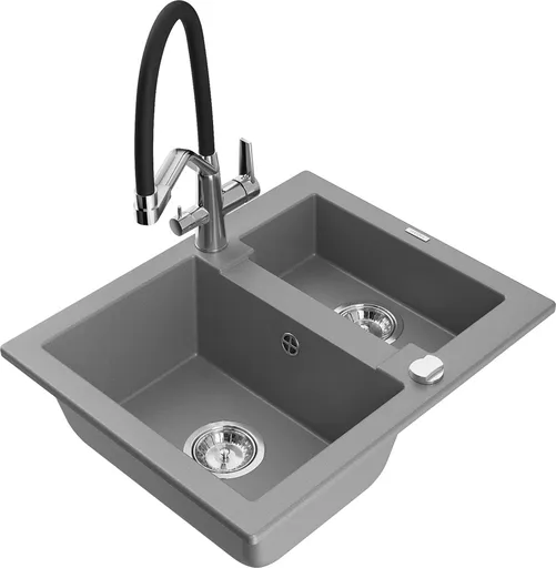 MEXEN/S Carlos granitový dřez 1.5 včetně baterie Duo, šedá 6518-71-671701-07