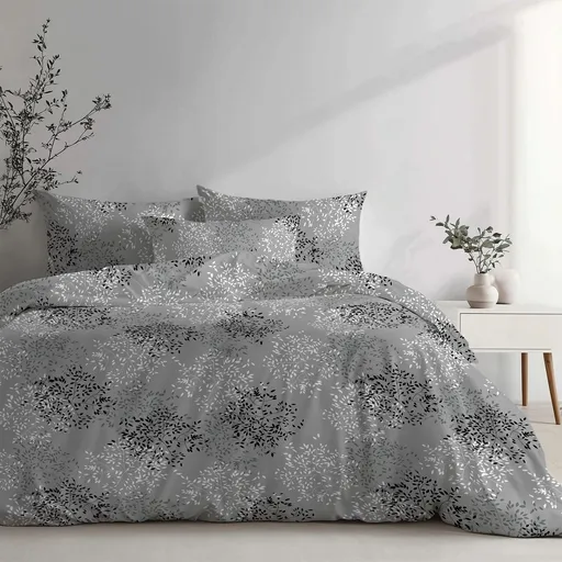 Stanex Krepové povlečení Větvičky šedá, 140 x 220 cm, 70 x 90 cm