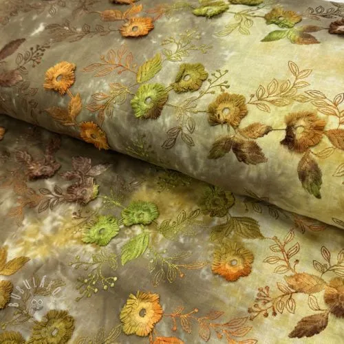 Bavlněná látka TIE DYE EMBROIDERY Poppy design P