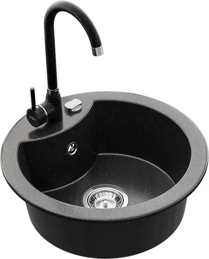 MEXEN/S Diego granitový dřez 1-miska včetně baterie Telma, černá kropenatý 6512-76-670200-76
