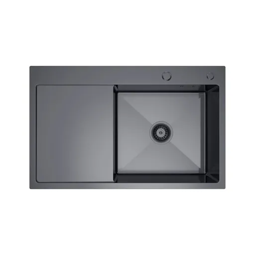 Ocelový kuchyňský dřez 78 x 49 PVD grafit s odkapávačem vlevo, Velazo VELAZ7849RB