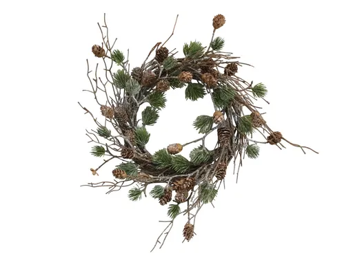 Hnědo-zelený věnec s jehličím a se šiškami - Ø 40 cm Chic Antique