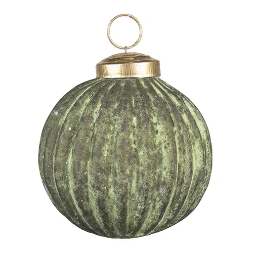 Zeleno-hnědá skleněná ozdoba koule I - Ø7*7cm Clayre & Eef