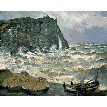 Diamondi - Diamantové malování - PŘÍBOJ V ÉTRETAT (CLAUDE MONET), 40x50 cm, Vypnuté plátno na rám (605720B)