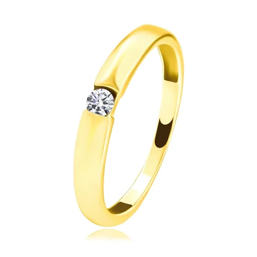 Stříbrný 925 prsten zlatý - kulatý zirkon, zkosená ramena - Velikost: 56