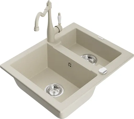 MEXEN/S Carlos granitový dřez 1.5 včetně baterie Carla, béžová 6518-69-670700-69