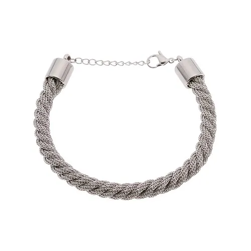Náramek z oceli 316L, vzor zatočeného lana, stříbrný odstín