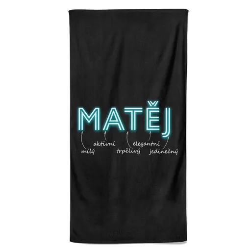 Osuška Mužská jména – NEON (Jméno: Matěj, Velikost osušky: 70x140cm)