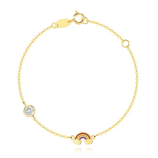 Dětský náramek ze žlutého zlata 585 - barevná duha, kamínky, čirý zirkon
