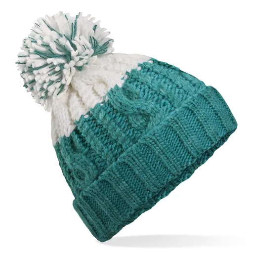 Beechfield Dvoubarevná pletená čepice s bambulí - Emerald / bílá