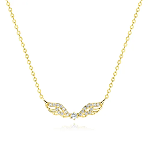 Náhrdelník ze žlutého 14K zlata - andělská křídla zdobená čirými zirkony