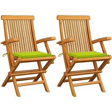 Zahradní židle s jasně zelenými poduškami 2 ks masivní teak, 3062498 (3062498)