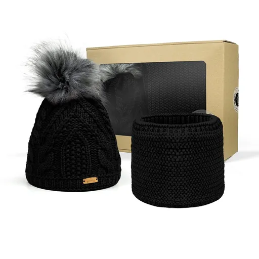 Bontis Dárkové balení: Dámská čepice s bambulí a nákrčník - Černá