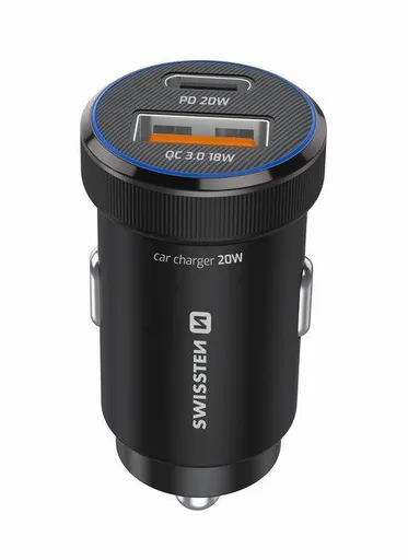 SWISSTEN CL ADAPTÉR USB-C PD + USB-A, 20W ČERNÝ + KABEL USB-C / USB-C, 1 M