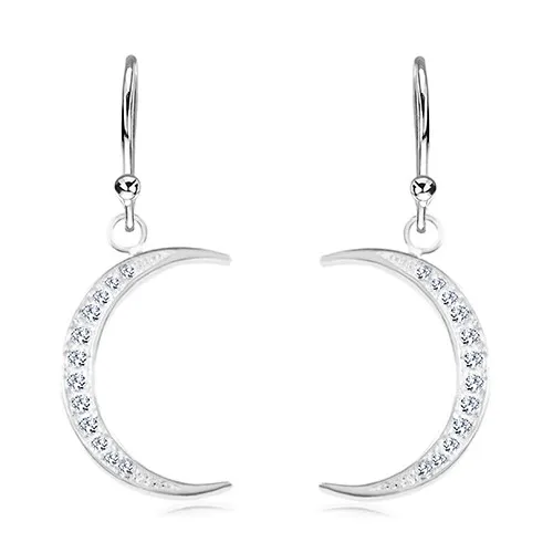 Stříbrné 925 náušnice, úzký srpek měsíce vykládaný blýskavými zirkony